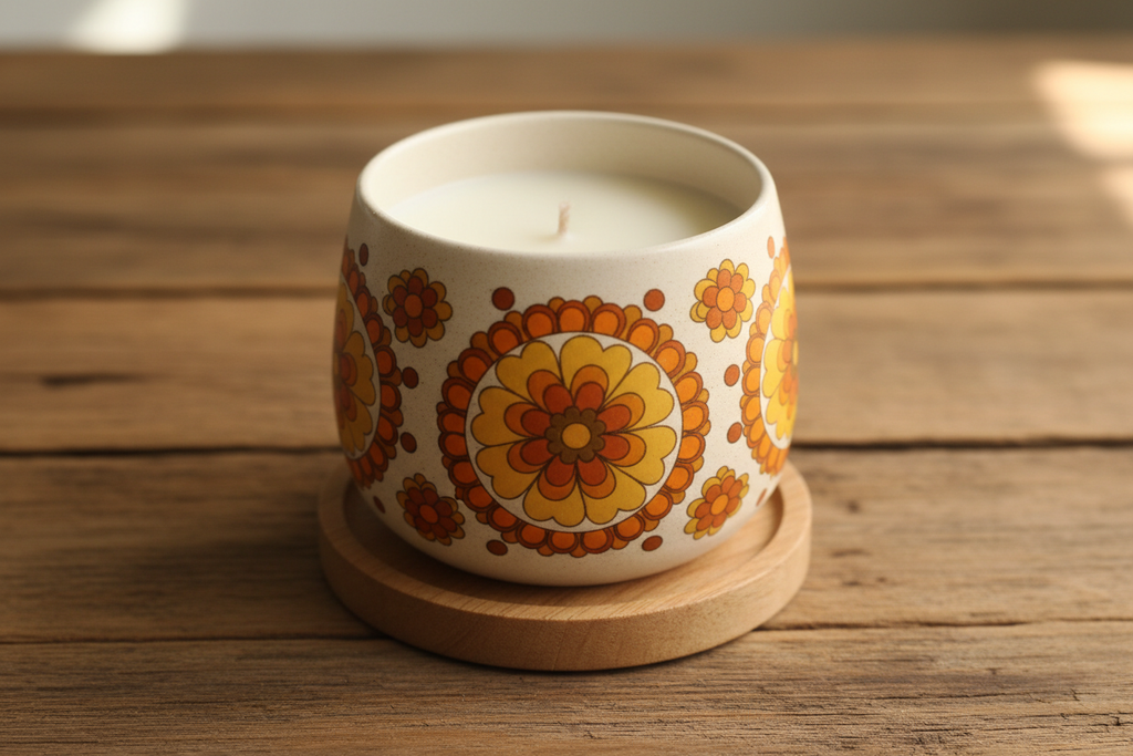 Vintage Retro Floral Candle