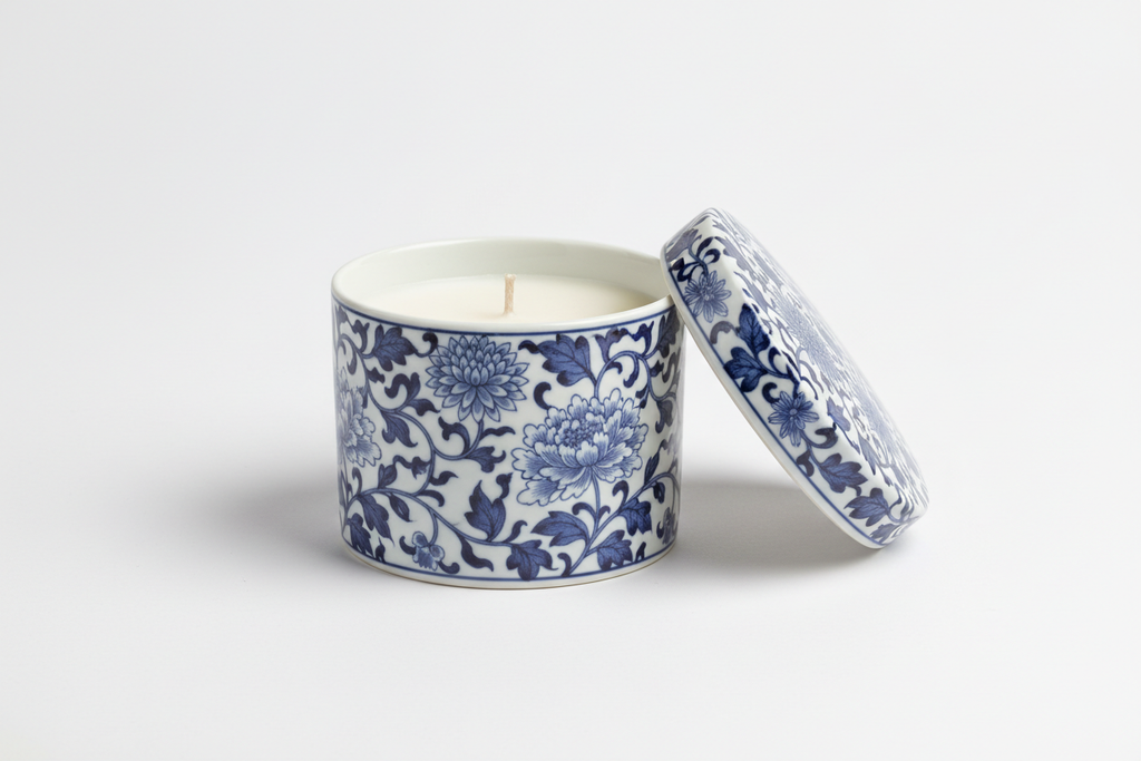 Traditional Blue and White Porcelain Candle